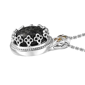 Karis Natural Yooperlite 10.00 ctw Crown Pendant in 18K YG Plated and Platinum Bond with Stainless Steel Necklace with Free UV Flash Light 20 Inches