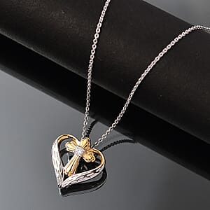 Moissanite Heart Pendant Necklace (20 Inches) in 18K Vermeil YG and Rhodium Over Sterling Silver 0.06 ctw