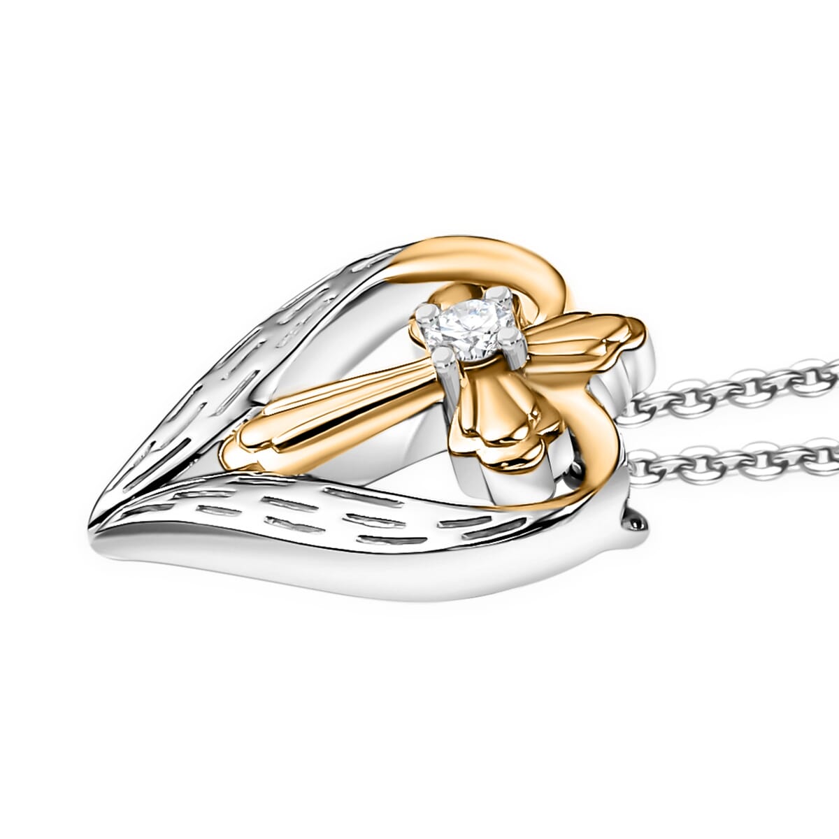 Moissanite Heart Pendant Necklace (20 Inches) in 18K Vermeil YG and Rhodium Over Sterling Silver 0.06 ctw image number 3