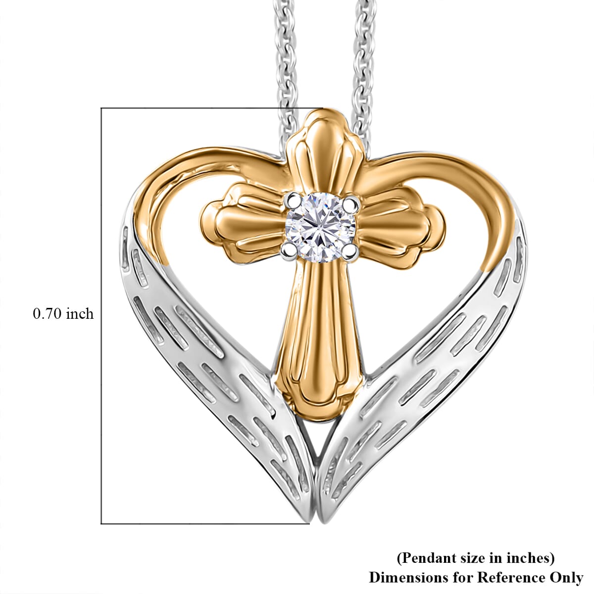 Moissanite Heart Pendant Necklace (20 Inches) in 18K Vermeil YG and Rhodium Over Sterling Silver 0.06 ctw image number 5