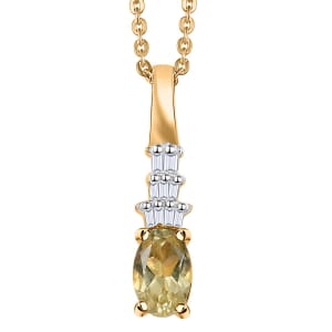 Madagascar Yellow Apatite and Diamond 0.50 ctw Pendant Necklace in 18K Vermeil Yellow Gold Over Sterling Silver 20 Inches