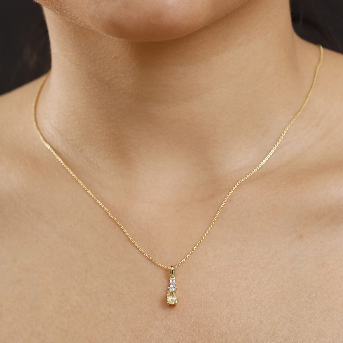 Madagascar Yellow Apatite and Diamond 0.50 ctw Pendant Necklace in 18K Vermeil Yellow Gold Over Sterling Silver 20 Inches image number 2