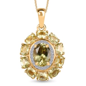 Madagascar Yellow Apatite and White Zircon 3.20 ctw Floral Pendant Necklace in 18K Vermeil Yellow Gold Over Sterling Silver 20 Inches