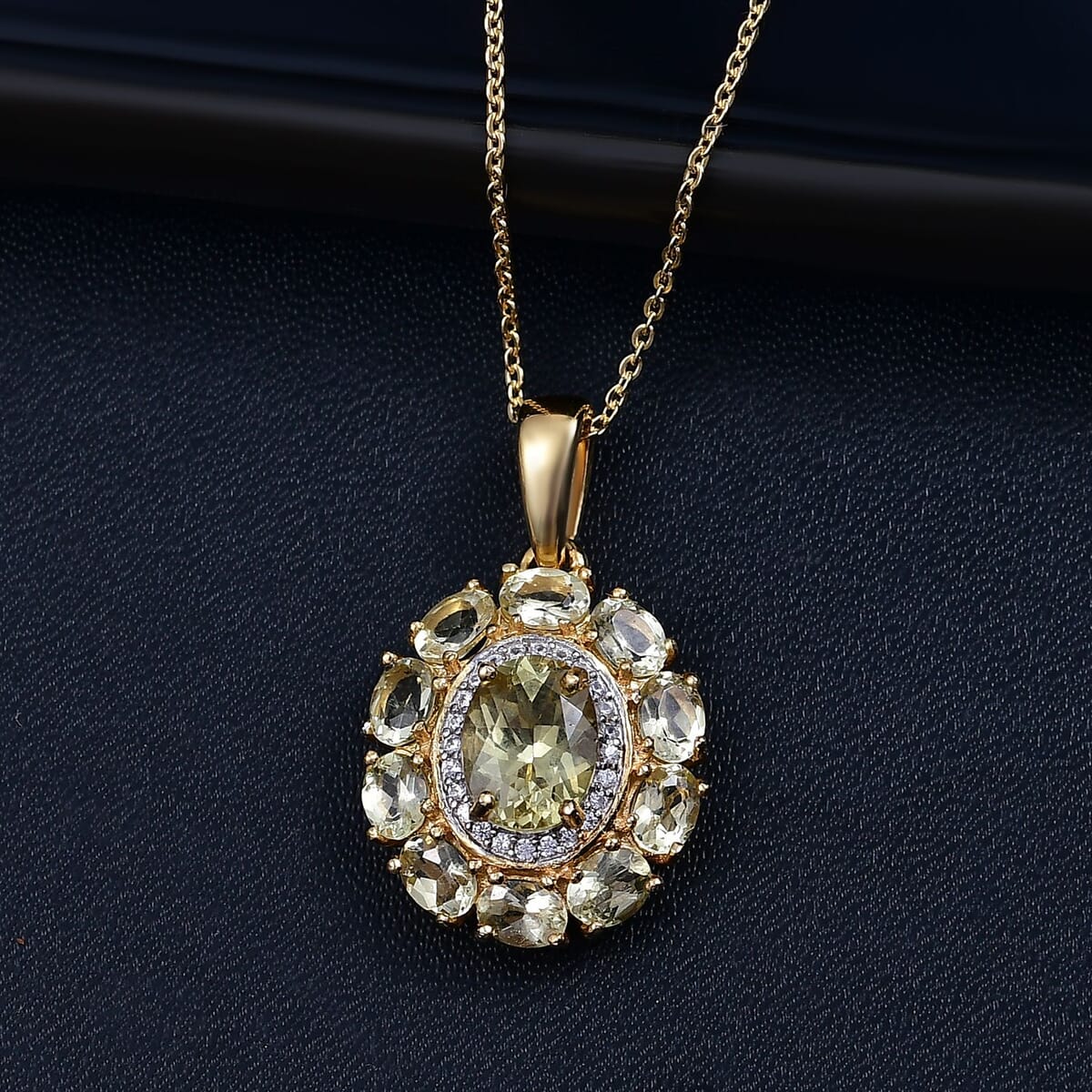Madagascar Yellow Apatite and White Zircon 3.20 ctw Floral Pendant Necklace in 18K Vermeil Yellow Gold Over Sterling Silver 20 Inches image number 1