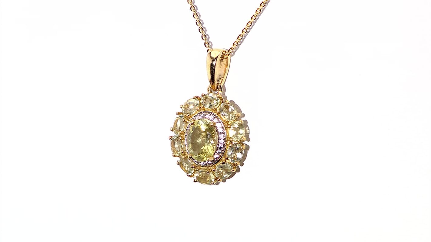 D'Joy Madagascar Yellow Apatite and White Zircon 3.20 ctw Floral Pendant Necklace in 18K Vermeil Yellow Gold Over Sterling Silver 20 Inches