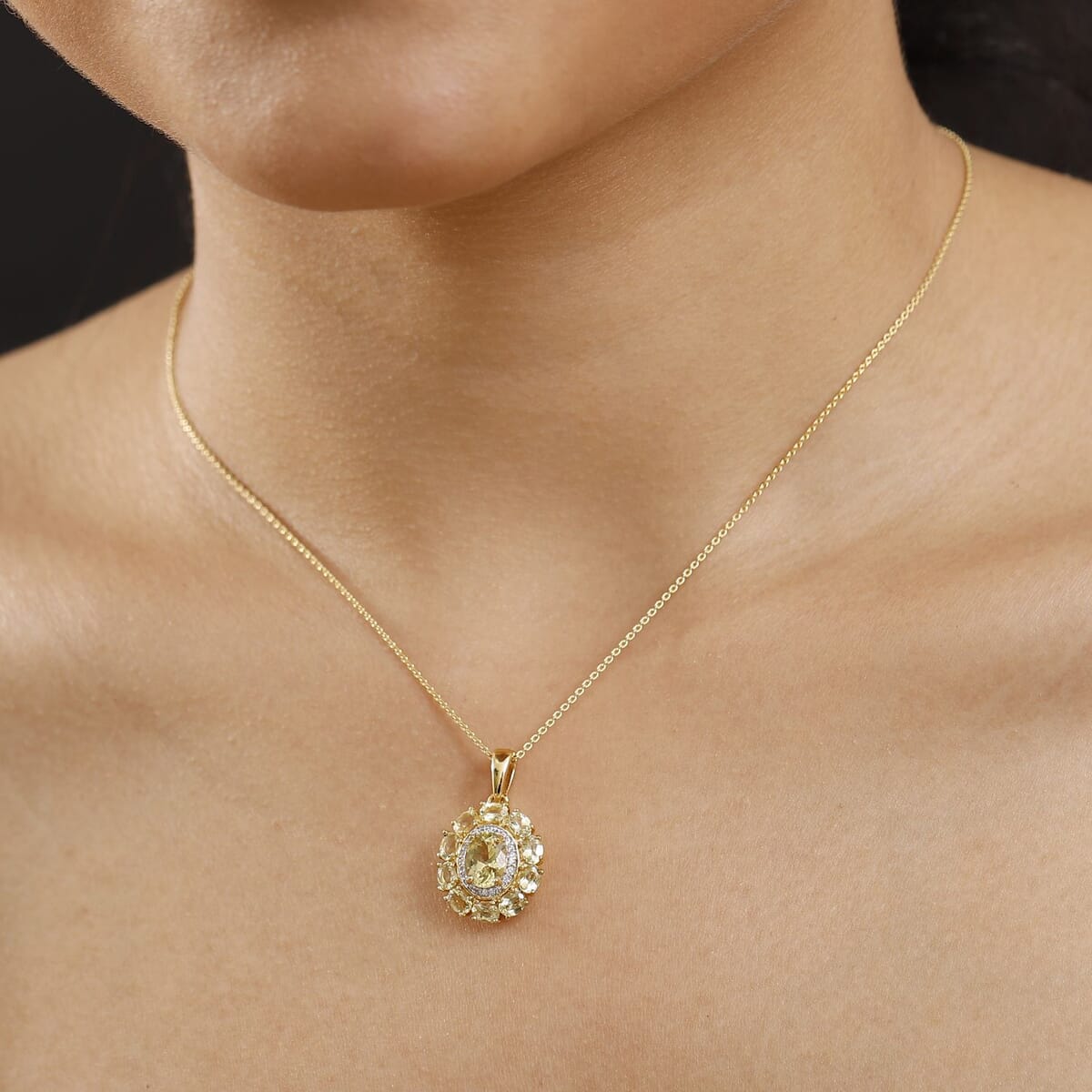 Madagascar Yellow Apatite and White Zircon 3.20 ctw Floral Pendant Necklace in 18K Vermeil Yellow Gold Over Sterling Silver 20 Inches image number 2