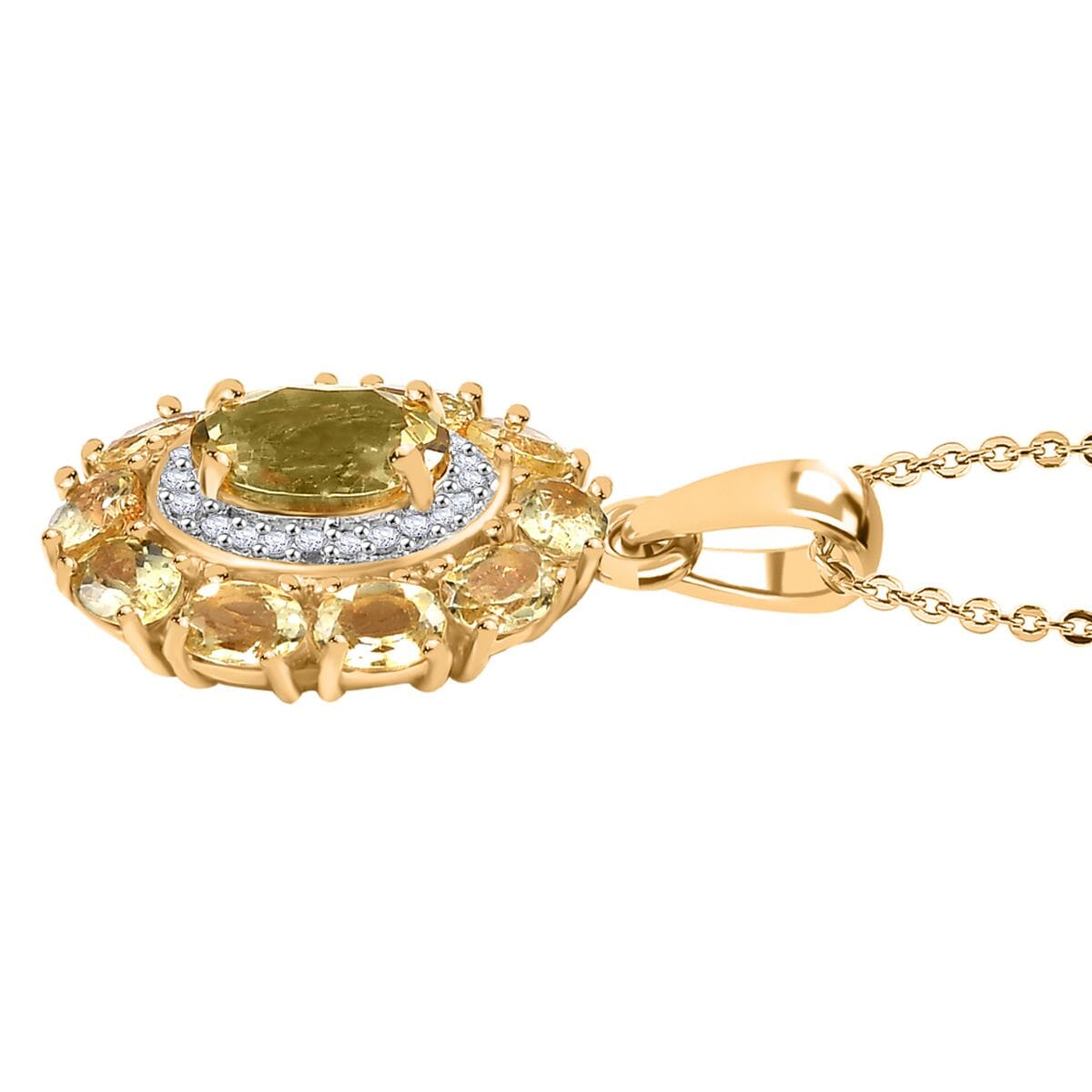 Madagascar Yellow Apatite and White Zircon 3.20 ctw Floral Pendant Necklace in 18K Vermeil Yellow Gold Over Sterling Silver 20 Inches image number 3