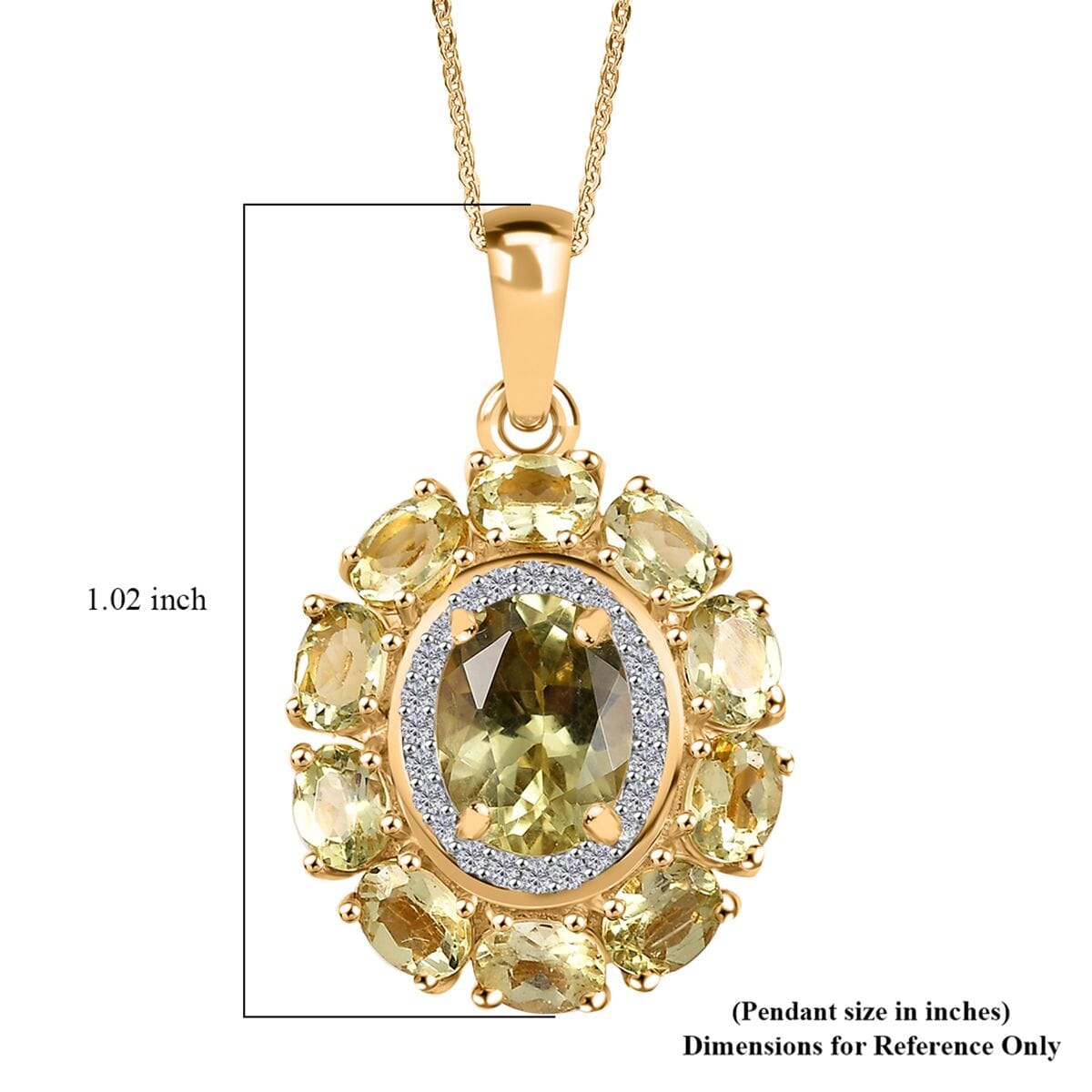 Madagascar Yellow Apatite and White Zircon 3.20 ctw Floral Pendant Necklace in 18K Vermeil Yellow Gold Over Sterling Silver 20 Inches image number 5