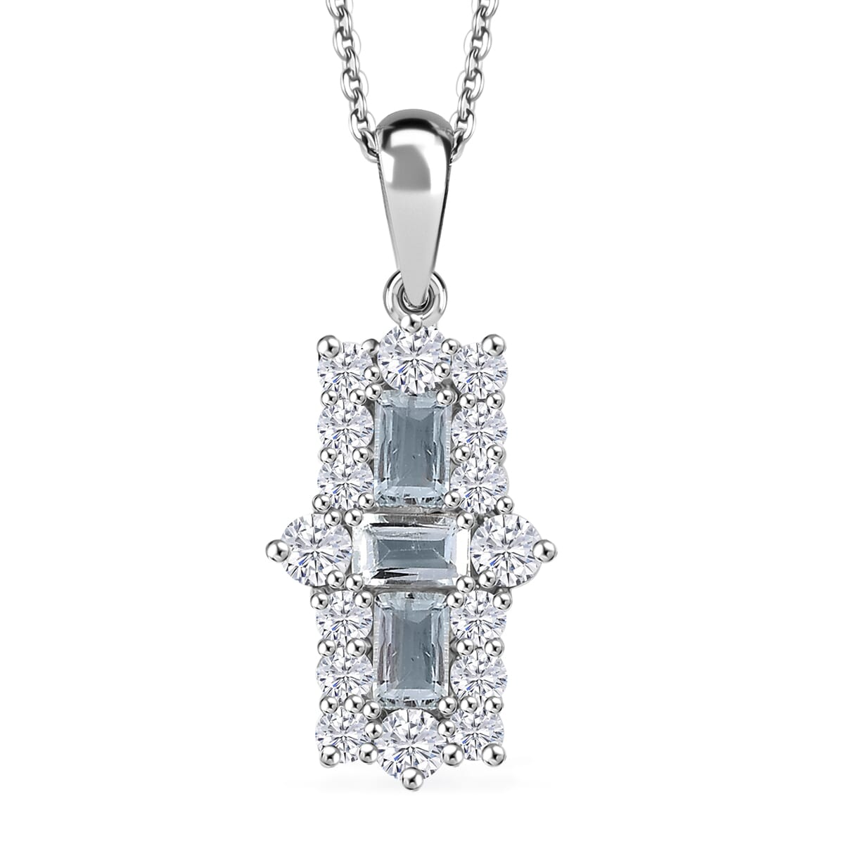 Premium Mangoro Aquamarine and Moissanite 1.85 ctw Ocean Prism Pendant Necklace in Rhodium Over Sterling Silver 20 Inches image number 0