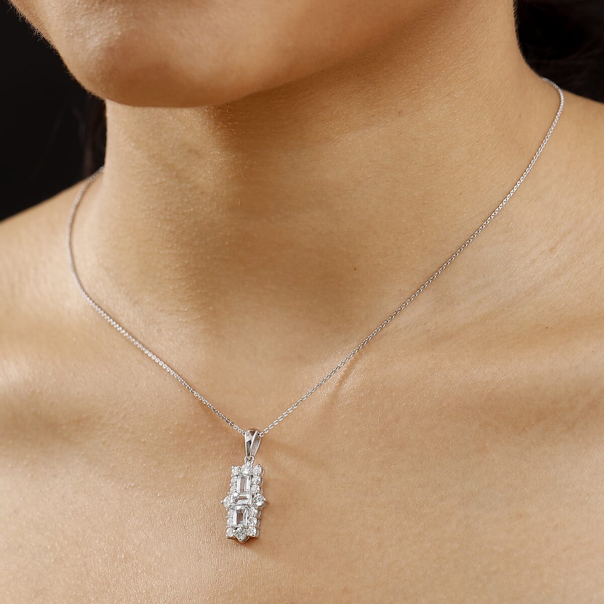 Premium Mangoro Aquamarine and Moissanite 1.85 ctw Ocean Prism Pendant Necklace in Rhodium Over Sterling Silver 20 Inches image number 2