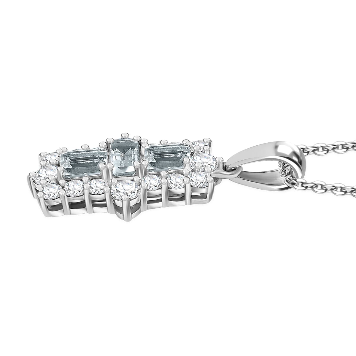 Premium Mangoro Aquamarine and Moissanite 1.85 ctw Ocean Prism Pendant Necklace in Rhodium Over Sterling Silver 20 Inches image number 3