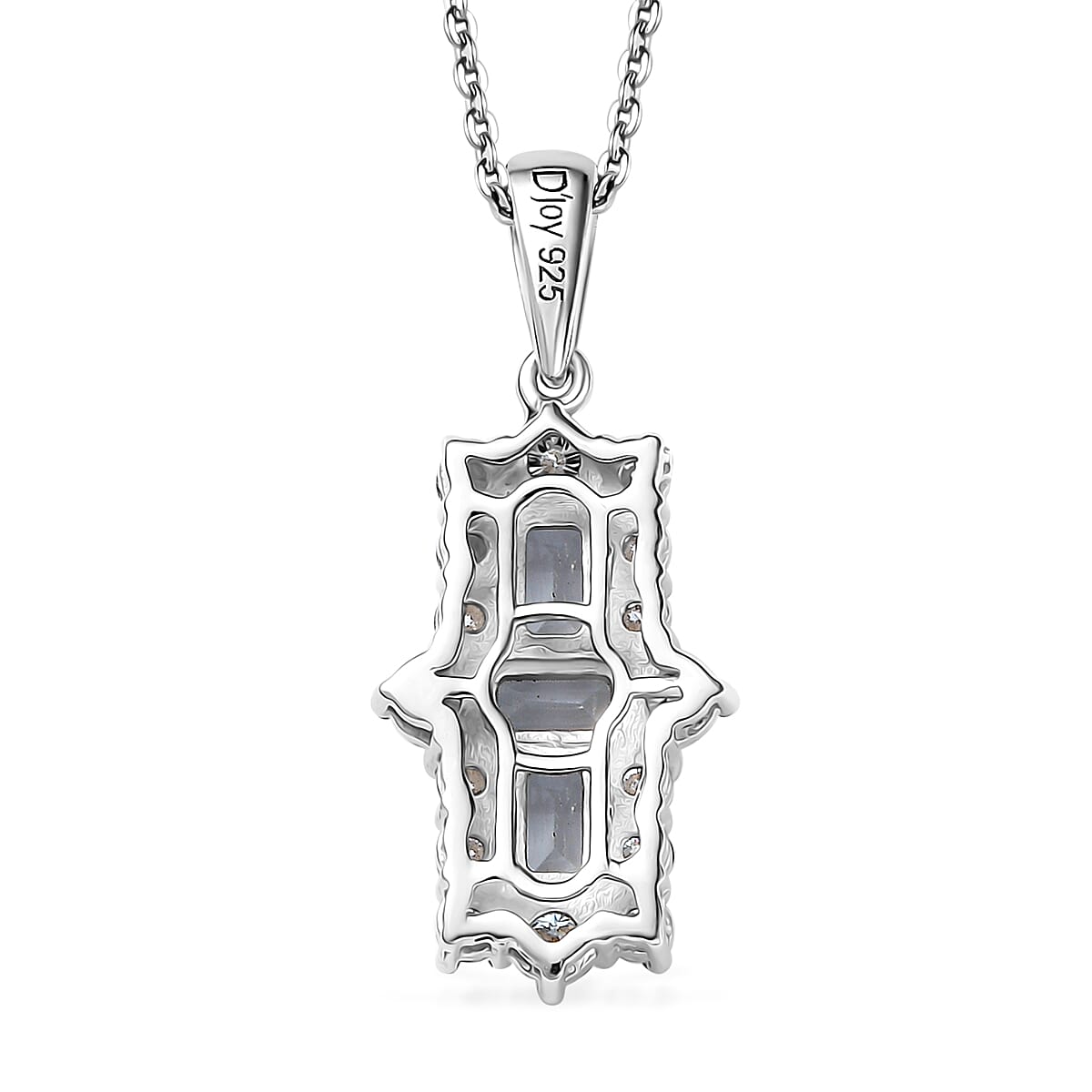 Premium Mangoro Aquamarine and Moissanite 1.85 ctw Ocean Prism Pendant Necklace in Rhodium Over Sterling Silver 20 Inches