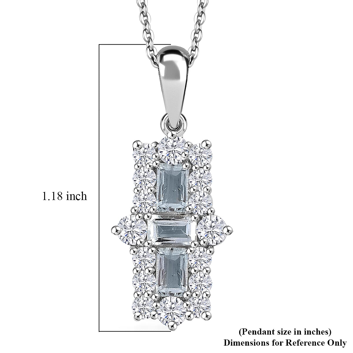 Premium Mangoro Aquamarine and Moissanite 1.85 ctw Ocean Prism Pendant Necklace in Rhodium Over Sterling Silver 20 Inches