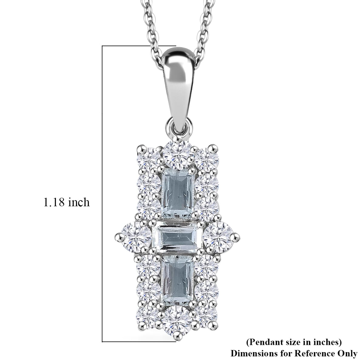 Premium Mangoro Aquamarine and Moissanite 1.85 ctw Ocean Prism Pendant Necklace in Rhodium Over Sterling Silver 20 Inches image number 6