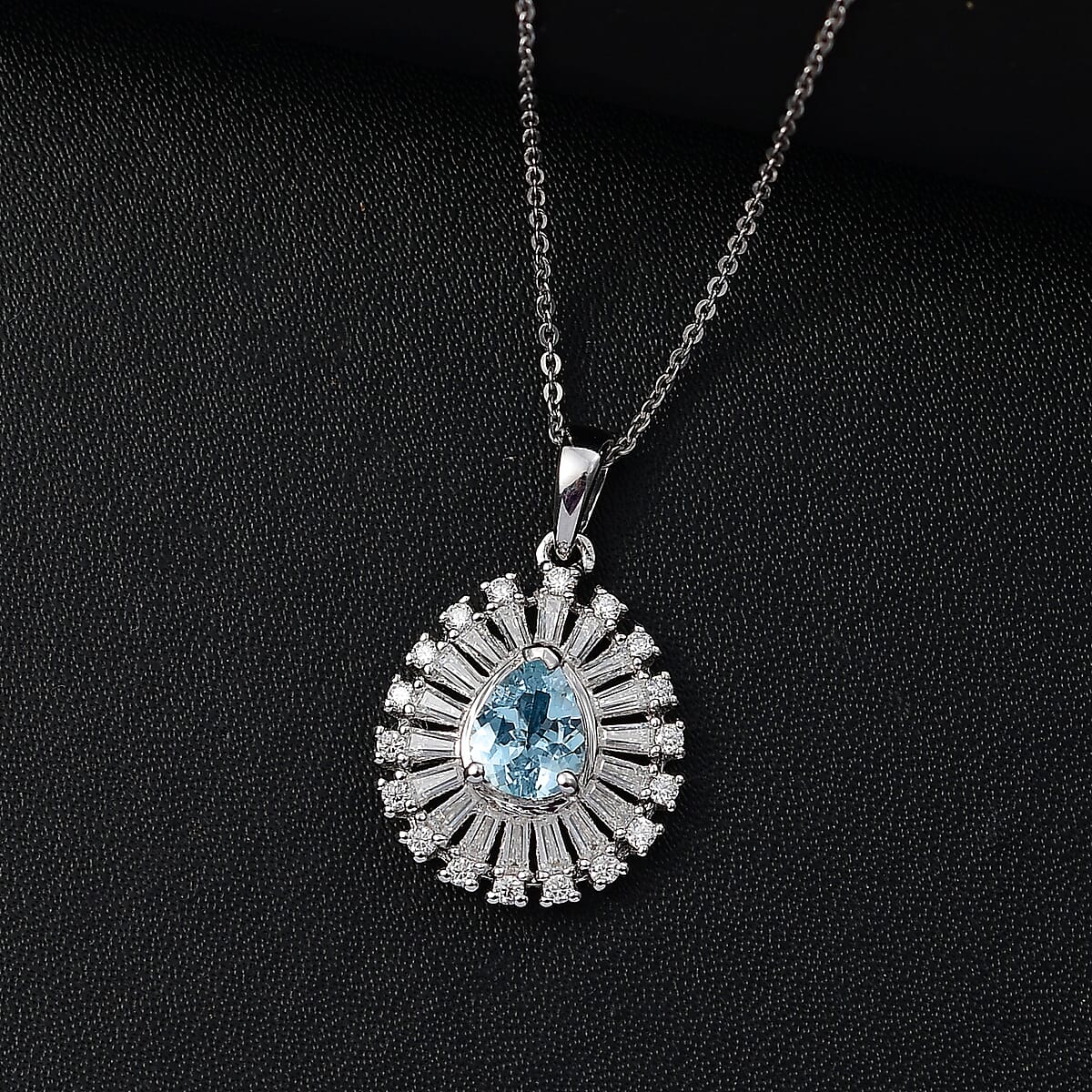 Premium Mangoro Aquamarine and Moissanite 1.85 ctw Ocean Tear Pendant Necklace in Rhodium Over Sterling Silver 20 Inches image number 1