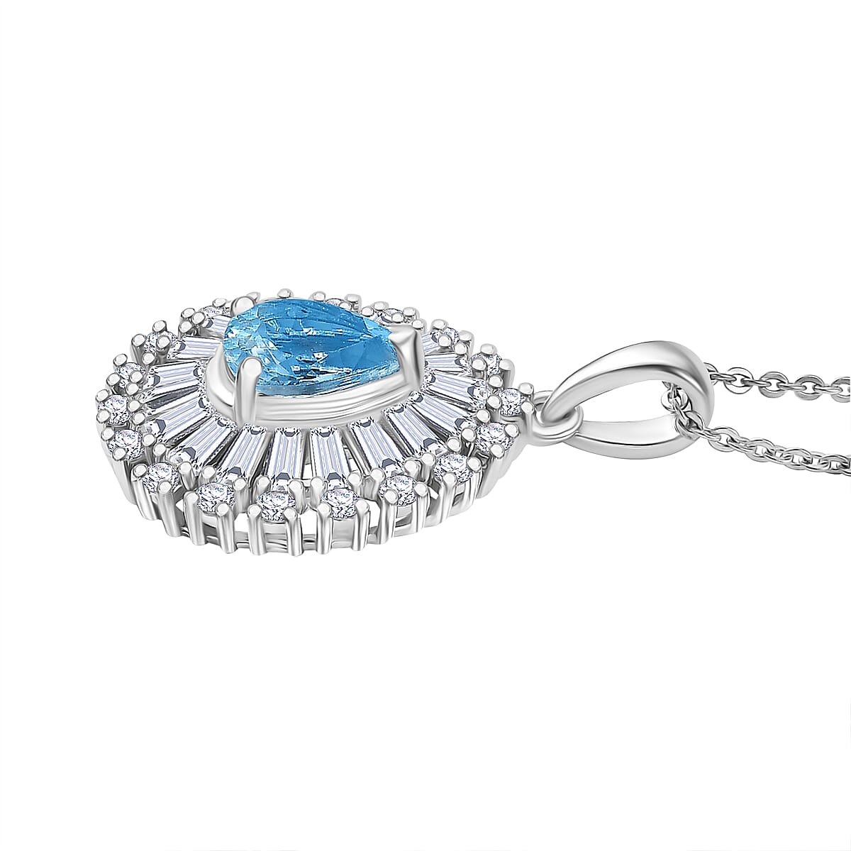 Premium Mangoro Aquamarine and Moissanite 1.85 ctw Ocean Tear Pendant Necklace in Rhodium Over Sterling Silver 20 Inches image number 3