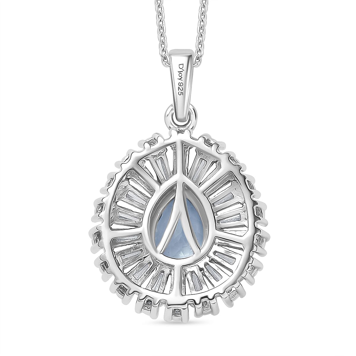 Premium Mangoro Aquamarine and Moissanite 1.85 ctw Ocean Tear Pendant Necklace in Rhodium Over Sterling Silver 20 Inches