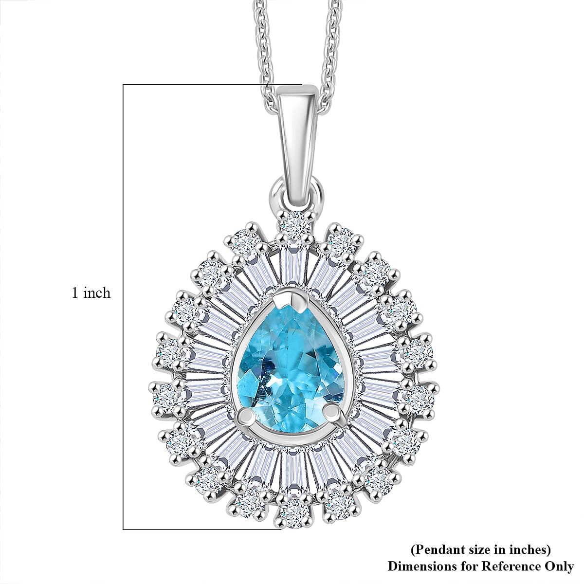 Premium Mangoro Aquamarine and Moissanite 1.85 ctw Ocean Tear Pendant Necklace in Rhodium Over Sterling Silver 20 Inches