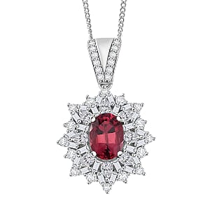 D'Joy Ouro Fino Rubellite, Moissanite Pendant Necklace in Rhodium Over Sterling Silver 2.60 ctw (18 Inches)