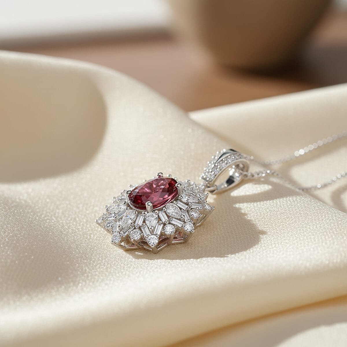 D'Joy Ouro Fino Rubellite, Moissanite Pendant Necklace in Rhodium Over Sterling Silver 2.60 ctw (18 Inches) image number 1