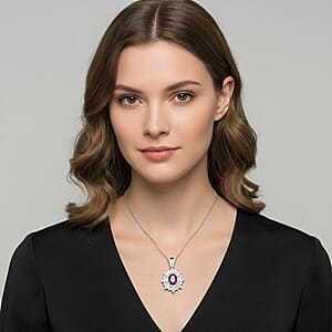 D'Joy Ouro Fino Rubellite, Moissanite Pendant Necklace in Rhodium Over Sterling Silver 2.60 ctw (18 Inches)