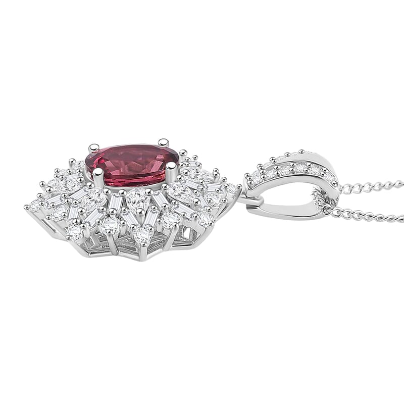 D'Joy Ouro Fino Rubellite, Moissanite Elite Starburst Pendant Necklace in Rhodium Over Sterling Silver 2.60 ctw (18 Inches)