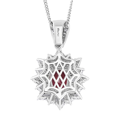 D'Joy Ouro Fino Rubellite, Moissanite Elite Starburst Pendant Necklace in Rhodium Over Sterling Silver 2.60 ctw (18 Inches)