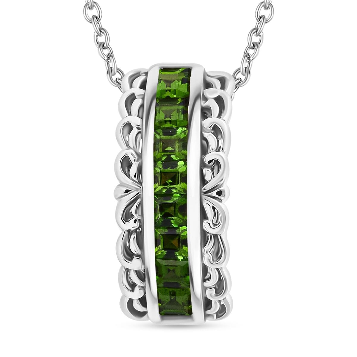 Chrome Diopside 1.25 ctw Regal Arc Pendant Necklace in Rhodium Over Sterling Silver 20 Inches image number 0