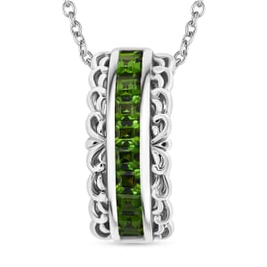 Chrome Diopside 1.25 ctw Regal Arc Pendant Necklace in Rhodium Over Sterling Silver 20 Inches