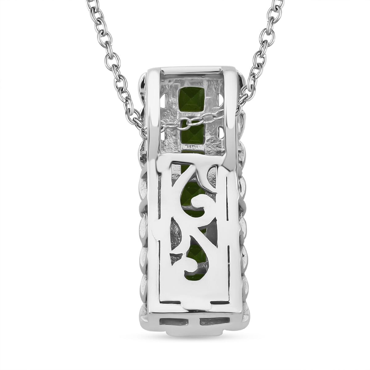 Chrome Diopside 1.25 ctw Regal Arc Pendant Necklace in Rhodium Over Sterling Silver 20 Inches image number 4