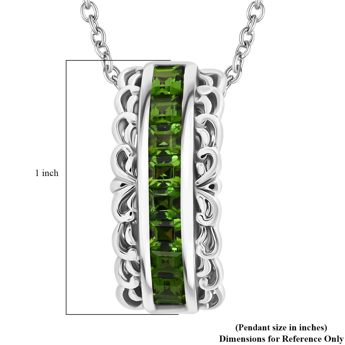 Chrome Diopside 1.25 ctw Regal Arc Pendant Necklace in Rhodium Over Sterling Silver 20 Inches image number 5