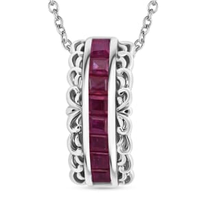 Niassa Ruby (FF) 2.00 ctw Regal Arc Pendant Necklace in Rhodium Over Sterling Silver 20 Inches