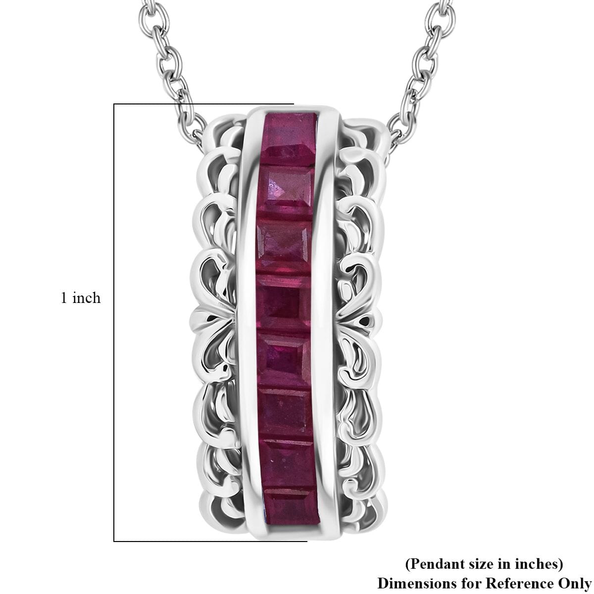 Niassa Ruby (FF) 2.00 ctw Regal Arc Pendant Necklace in Rhodium Over Sterling Silver 20 Inches image number 5