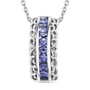 Tanzanite 1.20 ctw Regal Arc Pendant Necklace in Rhodium Over Sterling Silver 20 Inches