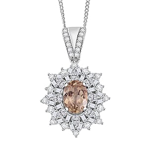 D'Joy Turkizite, Moissanite Elite Starburst Pendant Necklace in Rhodium Over Sterling Silver 2.70 ctw (18 Inches)