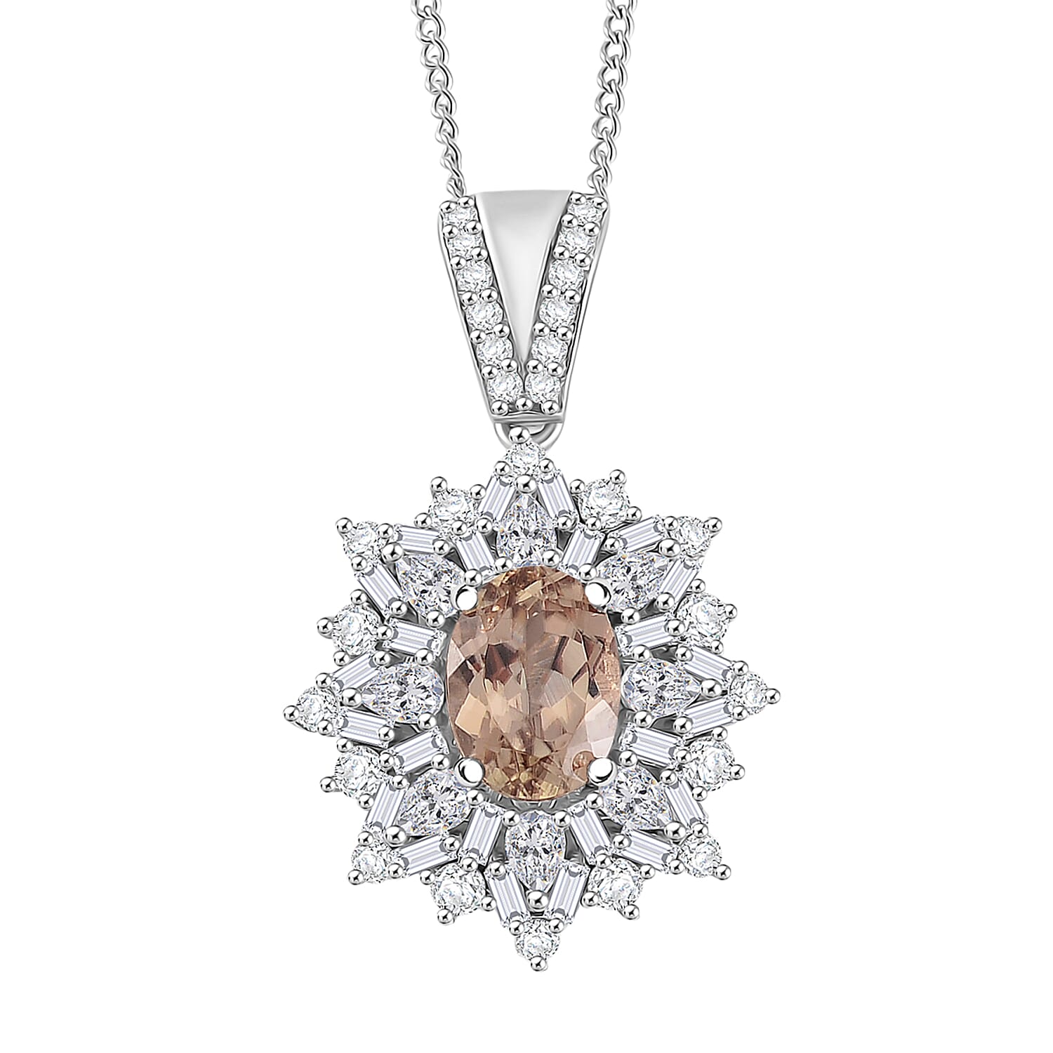 D'Joy Turkizite, Moissanite Elite Starburst Pendant Necklace in Rhodium Over Sterling Silver 2.70 ctw (18 Inches)