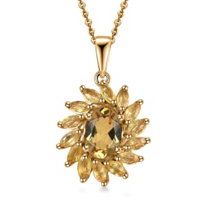 Premium Brazilian Heliodor, Yellow Sapphire 2.70 ctw Sunflower Glow Pendant Necklace in 18K Vermeil Yellow Gold Over Sterling Silver 20 Inches