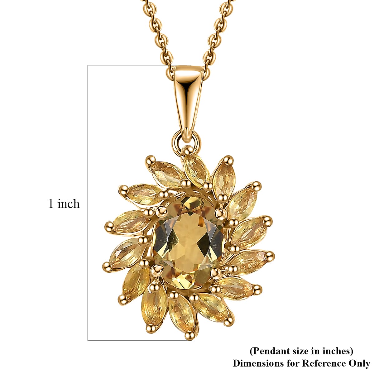 Premium Brazilian Heliodor, Yellow Sapphire 2.70 ctw Sunflower Glow Pendant Necklace in 18K Vermeil Yellow Gold Over Sterling Silver 20 Inches