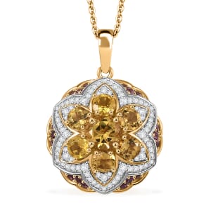 Premium Brazilian Heliodor and Multi Gemstone 3.50 ctw Lotus Pendant Necklace in 18K Vermeil Yellow Gold Over Sterling Silver 20 Inches