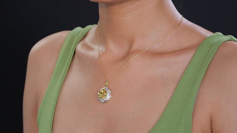 Premium Brazilian Heliodor and Multi Gemstone 3.50 ctw Lotus Pendant Necklace in 18K Vermeil Yellow Gold Over Sterling Silver 20 Inches