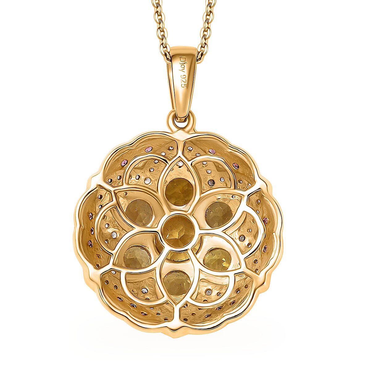 Premium Brazilian Heliodor and Multi Gemstone 3.50 ctw Lotus Pendant Necklace in 18K Vermeil Yellow Gold Over Sterling Silver 20 Inches