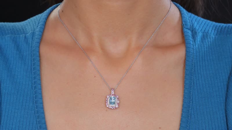Premium Mangoro Aquamarine and Multi Gemstone 3.15 ctw Seaside Blossom Pendant Necklace in 18K Vermeil RG and Rhodium Over Sterling Silver 20 Inches