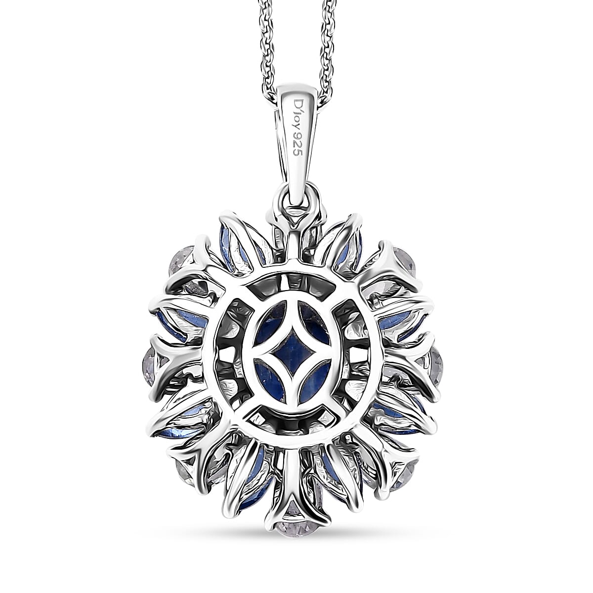 Kashmir Kyanite and White Zircon 5.65 ctw Stellar Bloom Pendant Necklace in Rhodium Over Sterling Silver 20 Inches