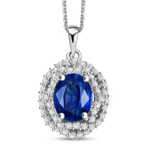 Kashmir Kyanite and Moissanite 4.10 ctw Cosmic Empress Pendant Necklace in Rhodium Over Sterling Silver 20 Inches