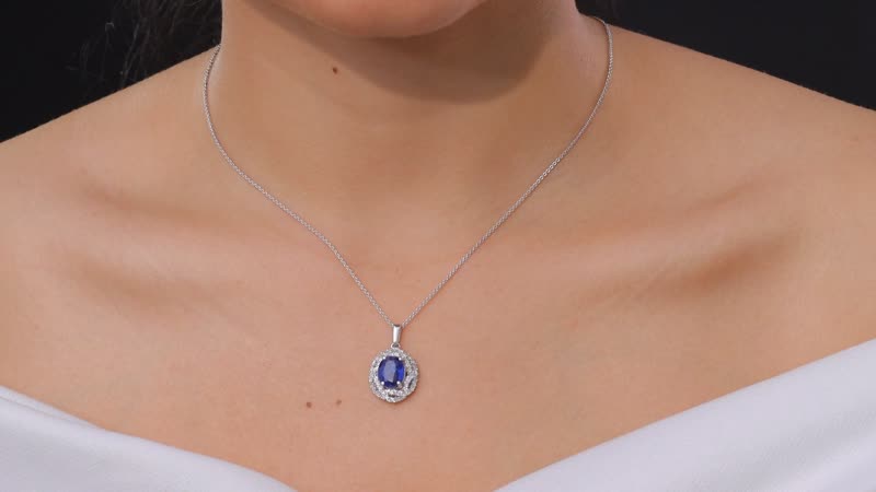 Kashmir Kyanite and Moissanite 4.10 ctw Cosmic Empress Pendant Necklace in Rhodium Over Sterling Silver 20 Inches
