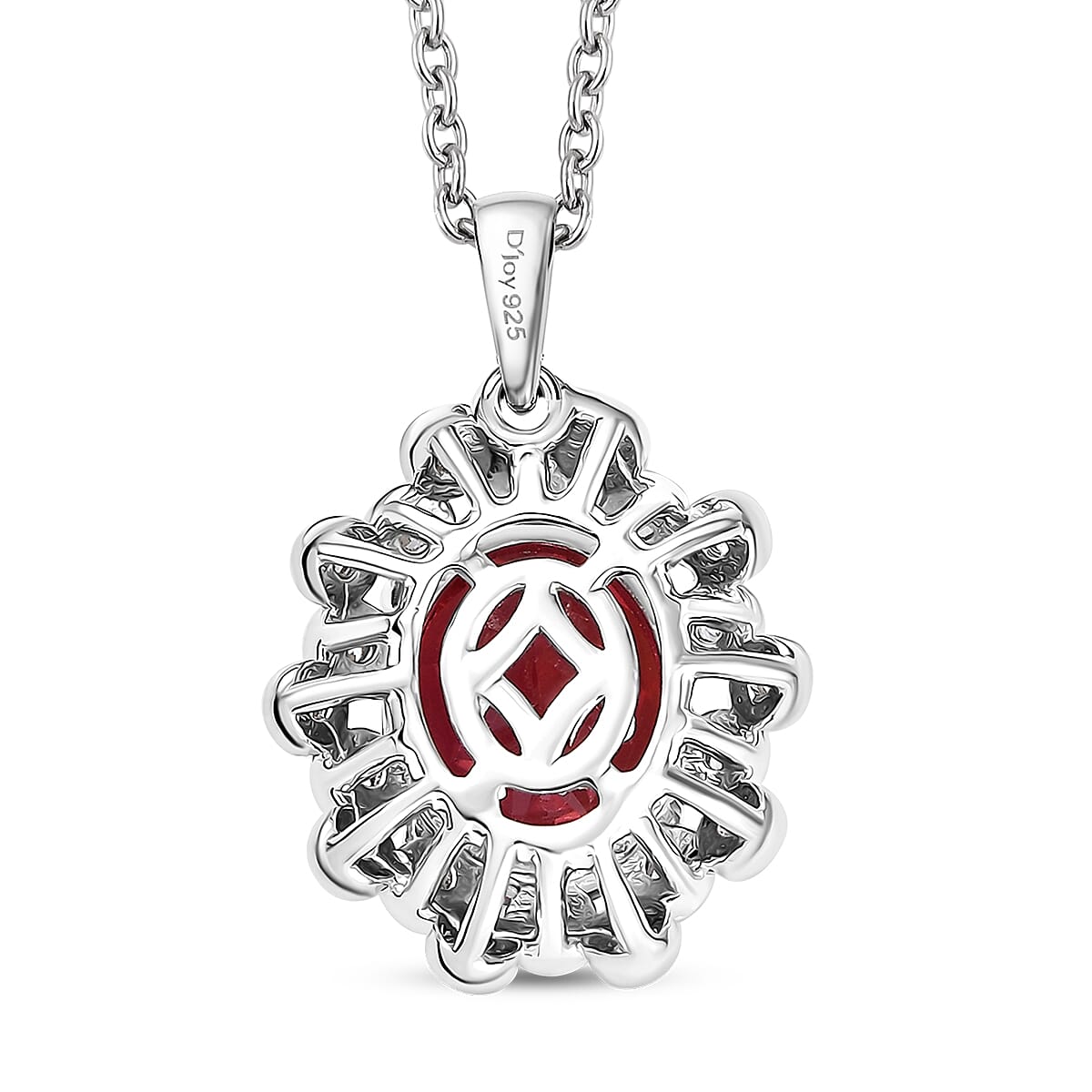 D'Joy Lab Created Padparadscha and White Sapphire 4.10 ctw Floral Bloom Pendant in Rhodium Over Sterling Silver with Stainless Steel Necklace 20 Inches