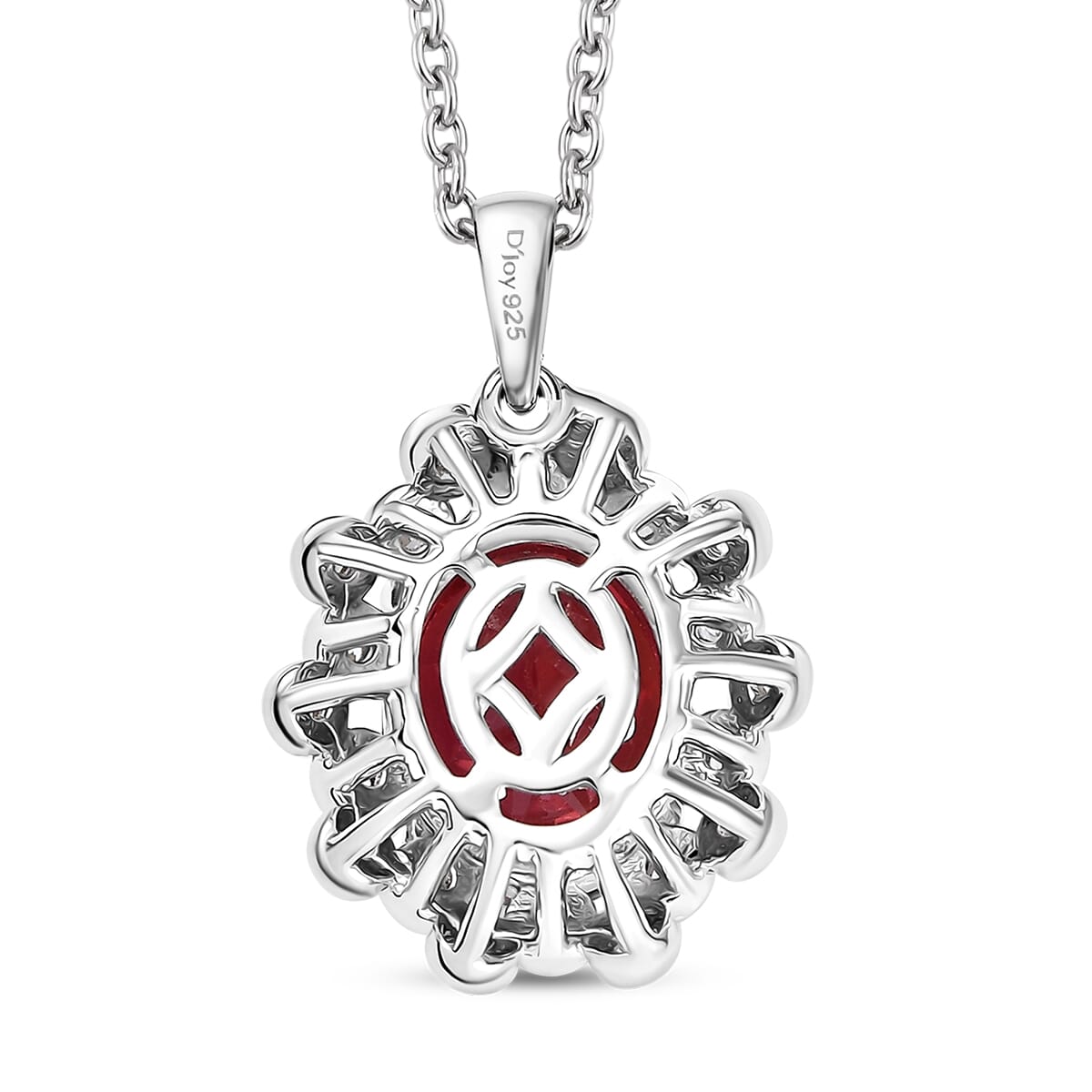 Lab Created Padparadscha Sapphire and White Sapphire 4.10 ctw Pendant in Rhodium Over Sterling Silver with Stainless Steel Necklace 20 Inches image number 4