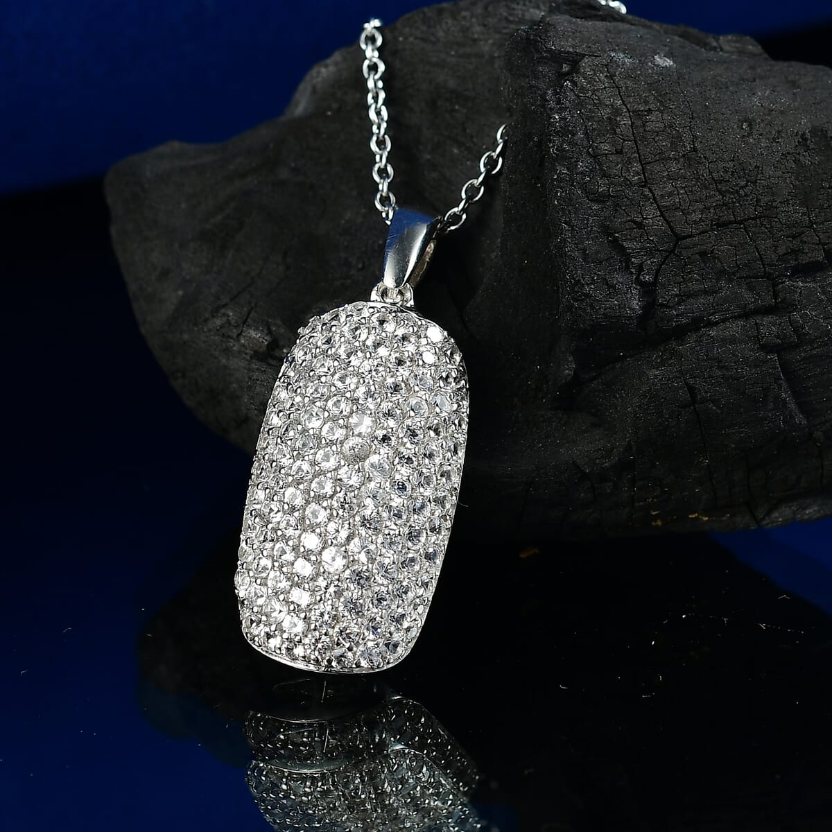 Karis Lab Created White Sapphire 3.35 ctw Pendant Platinum Bond Stainless Steel Necklace 20 Inches image number 1