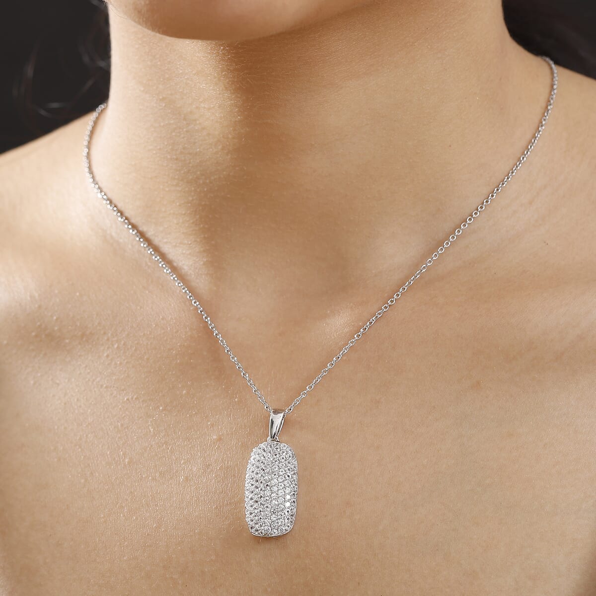 Karis Lab Created White Sapphire 3.35 ctw Pendant Platinum Bond Stainless Steel Necklace 20 Inches image number 2