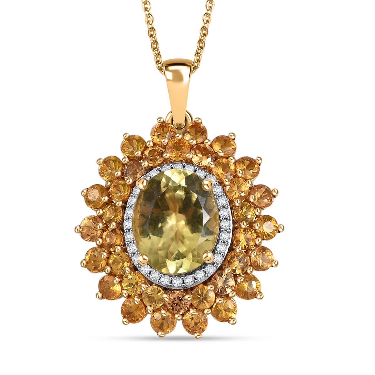 Madagascar Yellow Apatite and Multi Gemstone 7.40 ctw Floral Pendant Necklace in 18K Vermeil Yellow Gold Over Sterling Silver 20 Inches image number 0